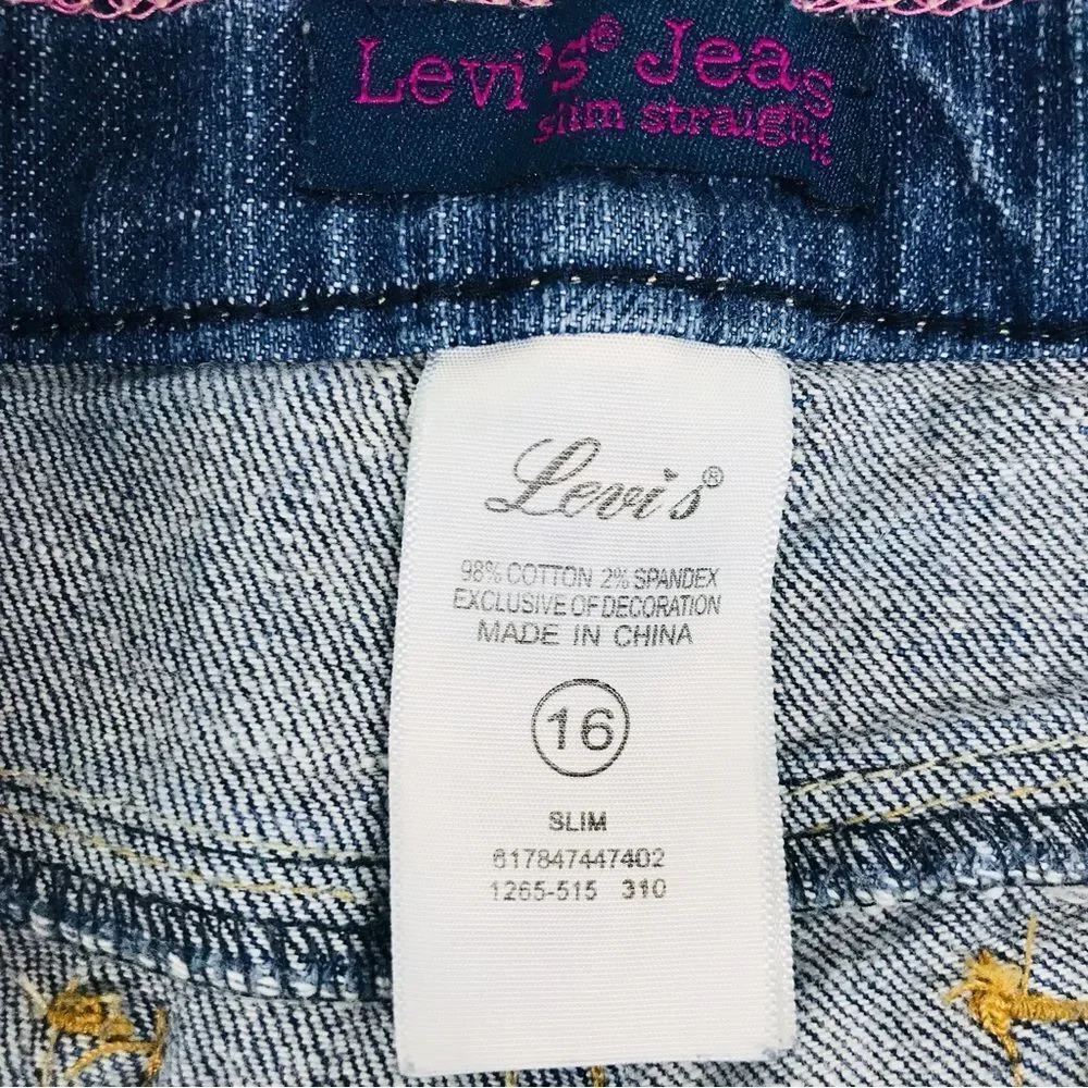 LEVI’S Girls Skinny Jeans Slim Fit Dark Wash Distressed Size 16‎ Slim